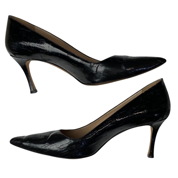 Manolo Blahnik Textured Black Patent Pointed Toe 3” Heel Leather Pumps Size 39 - Picture 11 of 16